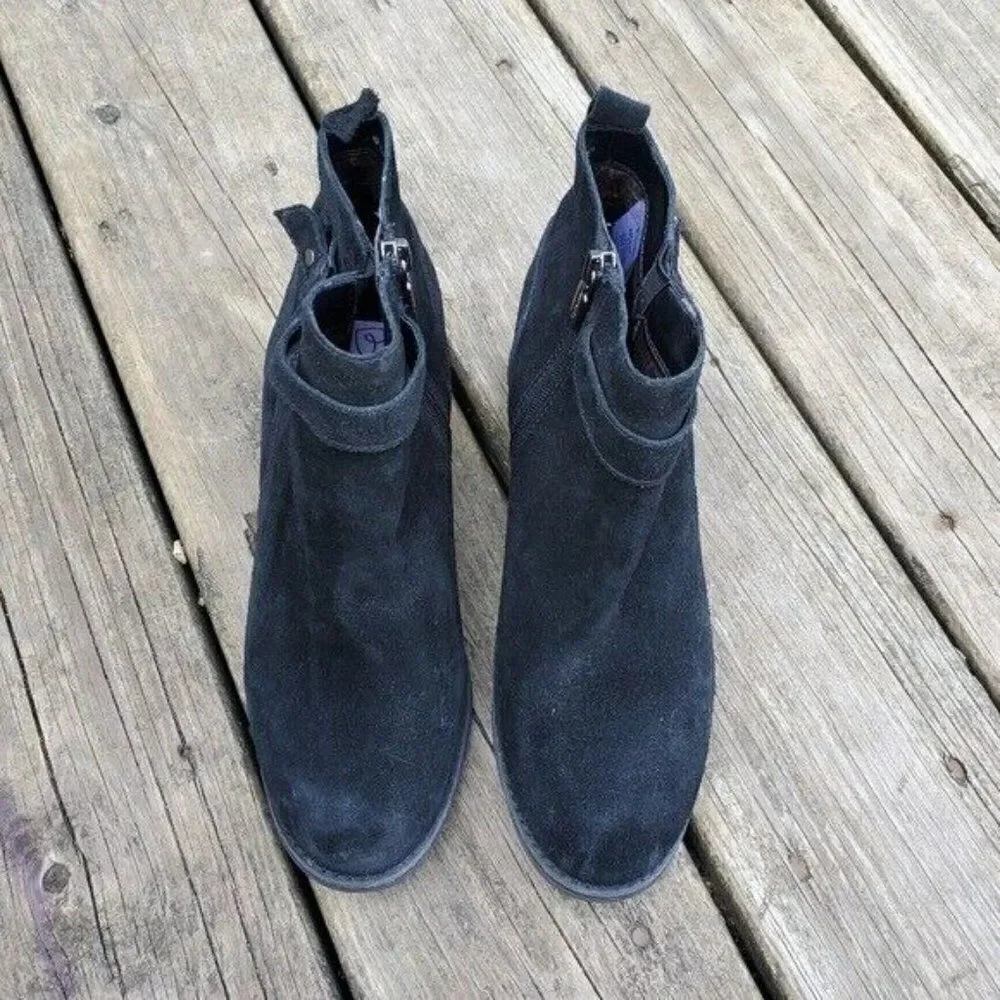 Blondo Luca Waterproof Black Suede Leather Harness Strap Ankle Boots Booties‎